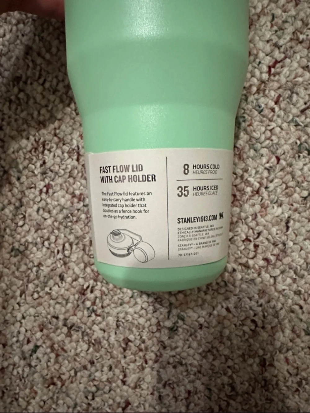 Stanley Mint Green Insulated Travel Bottle with White Logo - Picture 3 of 4